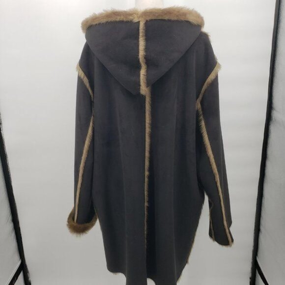 DENNIS BASSO Coat Brown Faux Suede Reversible Faux Fur Cozy Parka Size 1X - Picture 7 of 13